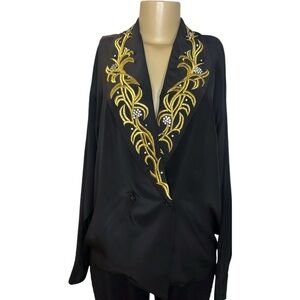 Vintage 90s Eleanor B. Silk Black & Gold Bejeweled Blazer